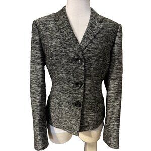 Kasper Suit Jacket Blazer 14 Black Metallic Gold Fleck Classic 3 Button Stretch